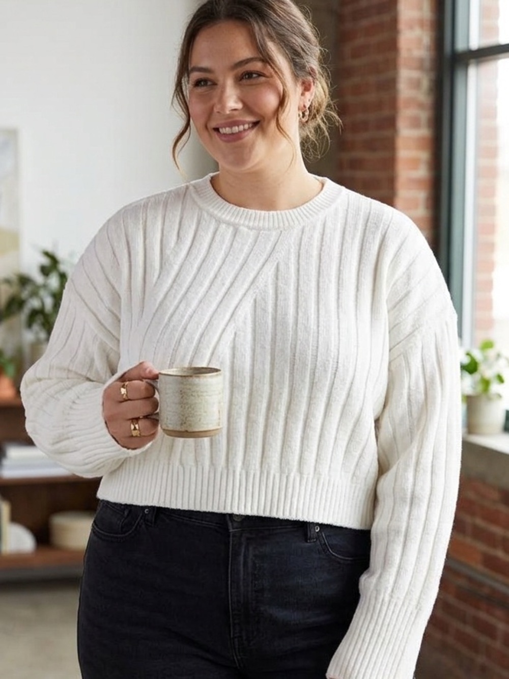 Design Label Chunky Ribbed Winter White Sweater
